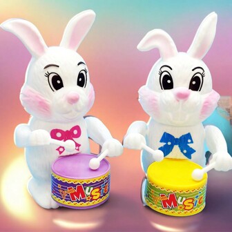 1pc Random Color Drumming Wind-Up Cartoon Rabbit Toy