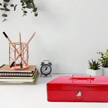 Caja de Seguridad para Dinero con Llaves y Cerradura de Seguridad Caja de dinero con bandeja para dinero, cierre de metal con cerradura de llave para seguridad - Rojo - Ver 6