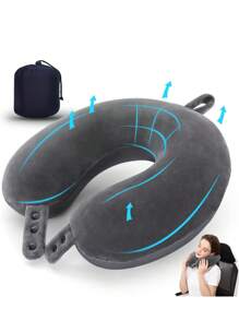 Memory Foam Travel Neck Pillow, Best Airplane Pillow With Soft Adjustable Head Support, Suitable For Airplane, Car And Home Recliner - Grey - View 1