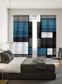 2pcs/Set Seamless Wood Grain Textured Wood Laminate, Geometric Digital Printing Sheer Curtains For Living Room, Bedroom, Outdoor, Semi-Transparent Curtain Home Decor