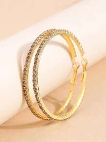 1pair Fashionable & Concise 6.0cm Rhinestone Elegant Women's Hoop Earrings - Silver - View 13