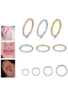 1 chiếc khuyên mũi kín bằng titan Zirconia, hoa tai tối giản thích hợp đeo hàng ngày, dành cho cả nam và nữ - Nhẫn mũi kim cương mặt phẳng - Xem 10