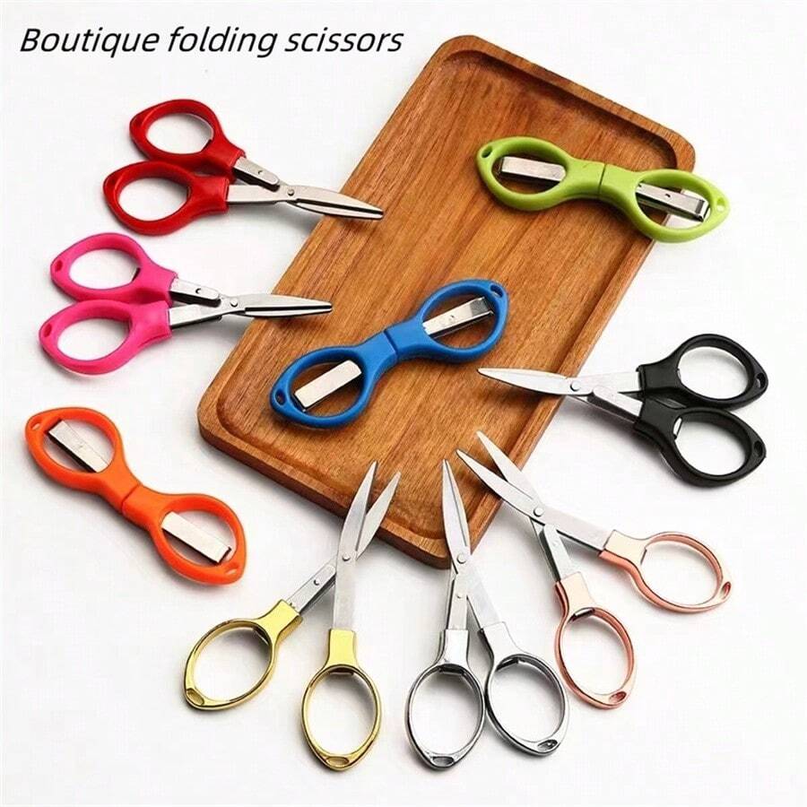 1pc Exquisite Folding Small Scissors, Zinc Alloy 8-Shaped Stretch Paper-Cutting Scissors, Multi-Functional Scissors For Office, Outdoor Travel, And Fishing Back To School,Back To School,School Supplies