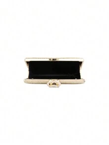 Gretel Women's Hard Shell Clutch Bag For Evening Party Prom Night, Rectangle Shaped, Rhinestone Decoration - Gold - View 9