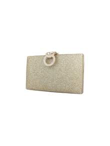 Gretel Women's Hard Shell Clutch Bag For Evening Party Prom Night, Rectangle Shaped, Rhinestone Decoration - Gold - View 5