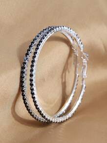 1pair Fashionable & Concise 6.0cm Rhinestone Elegant Women's Hoop Earrings - Silver - View 21