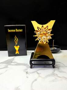 手工製作的鐵製香炉,水晶鑲嵌,金色花紋大尺寸香炉,適用於淨化空氣和檀香,適用於瑜伽、冥想和家居裝飾 - 金色 - 查看 7