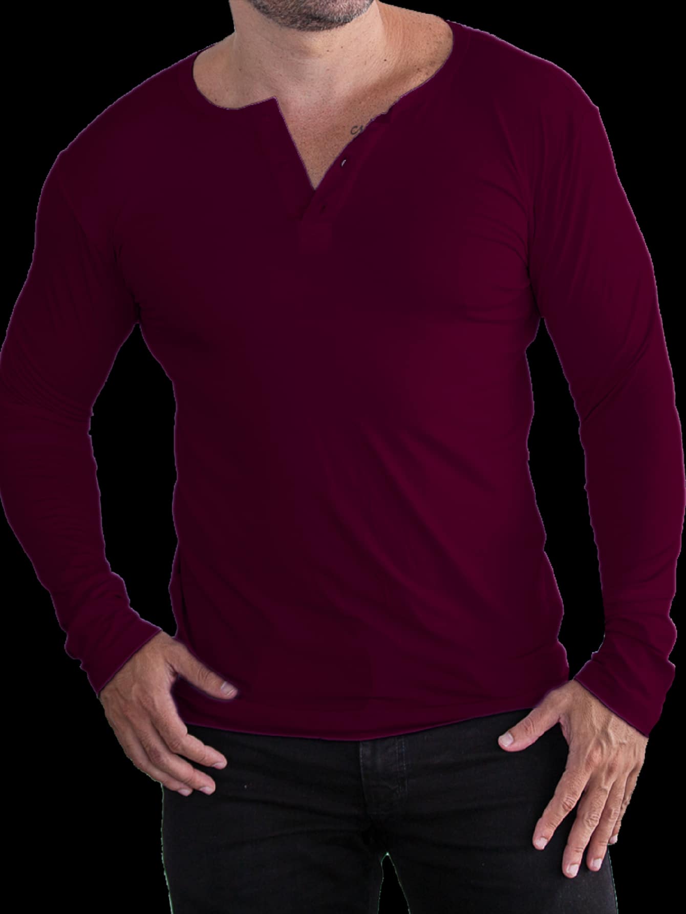 Men Shirts - 酒紅色 - 查看 1