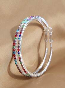 1pair Fashionable Simple 6.0cm Shiny Rhinestone Lady's Hoop Earrings - Gold - View 3