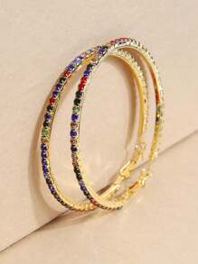 1pair Fashionable Simple 6.0cm Shiny Rhinestone Lady's Hoop Earrings - Gold - View 9
