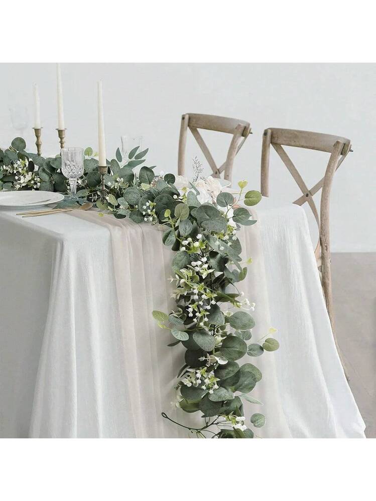 Ghirlanda decorativa di eucalipto, rose artificiali 170 cm vintage