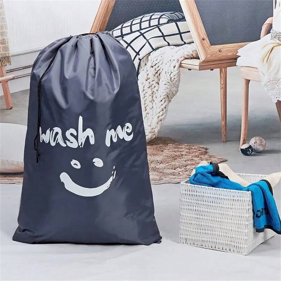 1 túi đựng đồ giặt bằng nylon hình mặt cười, có thể giặt máy, túi đựng đồ du lịch, túi sắp xếp quần áo bẩn có dây rút. - Nhiều màu - Xem 1