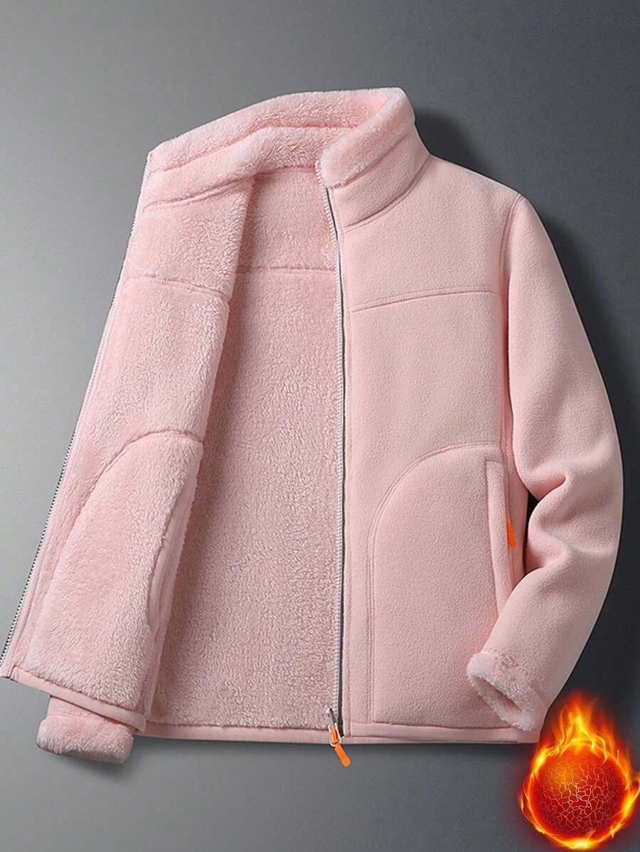 Chaqueta para mujer con cremallera, cuello alto y forro polar grueso y cálido - Rosa - Ver 1