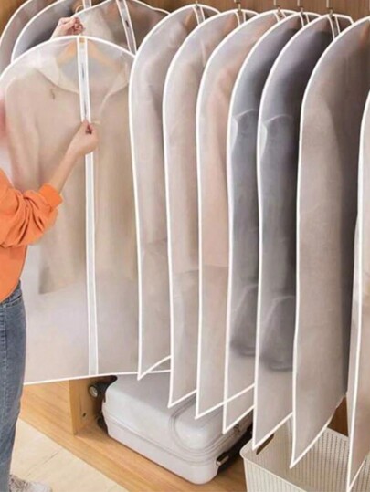 10pcs/5pcs/1pc Clear Garment Bags, Transparent Dust Covers For Clothing With 3D Effect, Washable And Space-Saving, For Overcoat Or Suit Storage At Home For School,Office,Household,Travel,Bag,Organizer,Storage, Back To School Supplies
