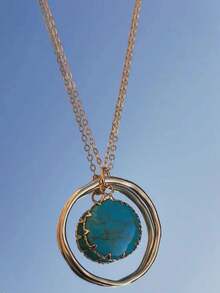 1pc Multicolor Stone Necklace - Multi Color Stone Pendant - View 4