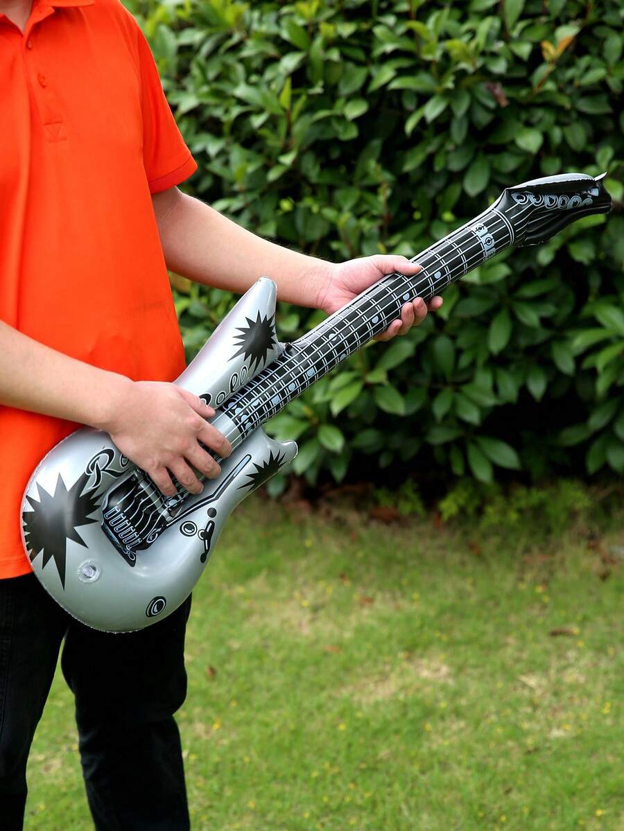 1pc Party Decoration Pvc Inflatable Guitar Toy For Stage Performance - Grey - View 1