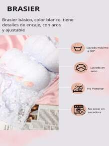 Brasier básico, color blanco, tiene detalles de encaje, con aros y ajustable - Blanco - Ver 7