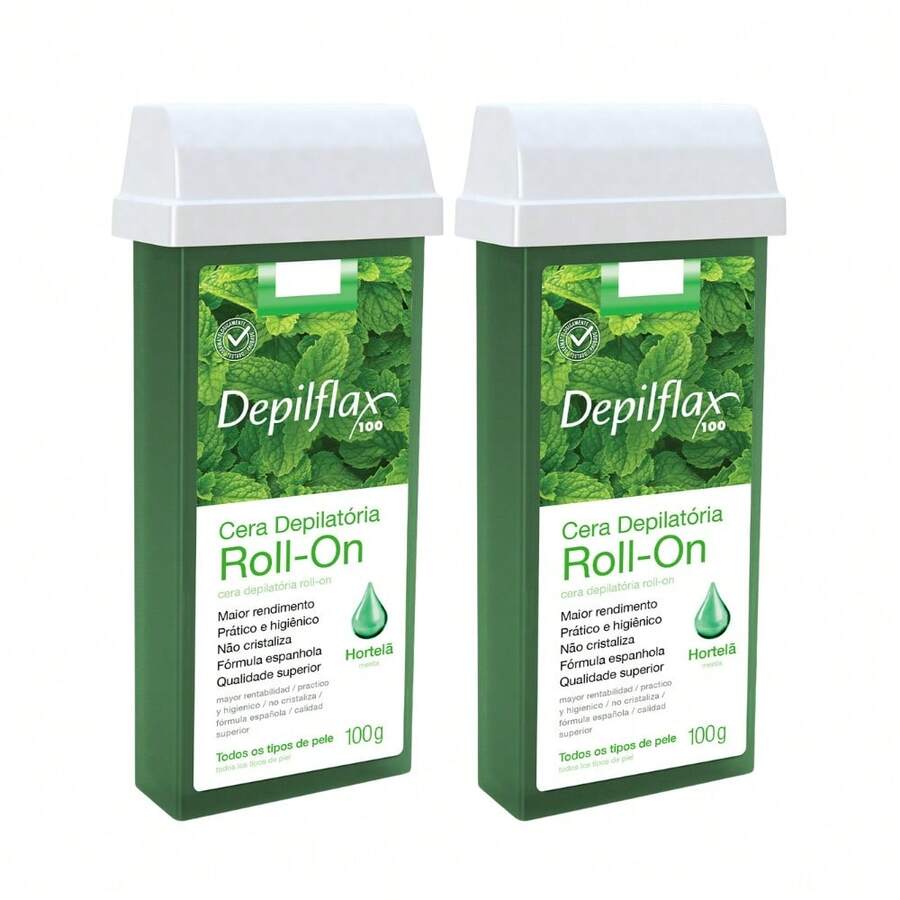 Kit 2 Hot Wax For Hair Removal Depilflax Roll-On Depilatory Waxing Refill - 薄荷 - 查看 1