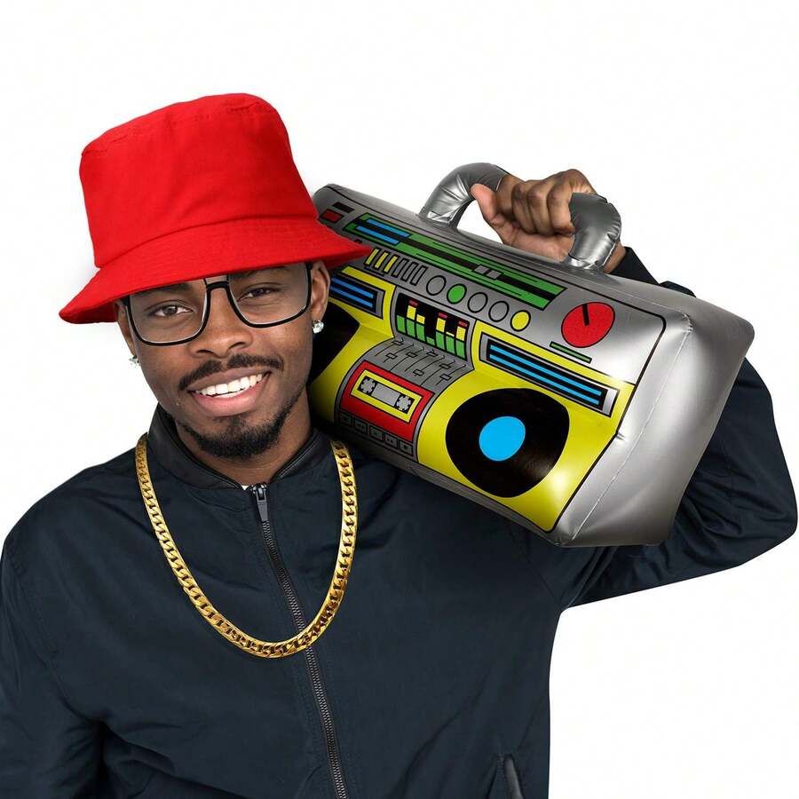 4 Piezas Kit De Disfraz De Hip Hop, Gorra, Gafas De Sol, Cadena De Oro, Accesorios De Rapero De Los Años 80/90 Para Fiesta De Cosplay - Rojo - Ver 1