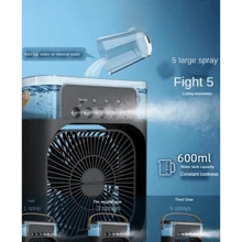 Ventilador de refrigeración de aire acondicionado de 6 pulgadas con 5 ventiladores portátiles de luz de 7 colores en aerosol enfriador de aire kipas mini ventilador Humidificador de aire