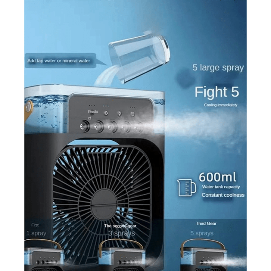 Ventilador de refrigeración de aire acondicionado de 6 pulgadas con 5 ventiladores portátiles de luz de 7 colores en aerosol enfriador de aire kipas mini ventilador Humidificador de aire