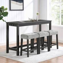 Bar Table Set With Power Outlet, Bar Table And Chairs Set, 4 Piece Dining Table Set, Industrial Breakfast Table Set, For Living Room, Dining Room, Game Room - 黑色 - 查看 4