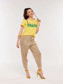 Camiseta Do Brasil Feminina - Amarelo - Visão 2