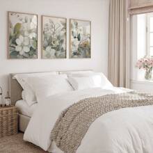 3 件套鼠尾草绿色植物壁画花卉帆布印刷画野花海报简约装饰适用于卧室、客厅或办公室墙壁装饰无框架 - 彩色 - 查看 3