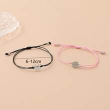 2pcs Creative Personalized Stainless Steel Spider & Wax Rope Handmade Weave Couple Friendship Blessing Card Bracelet - Black Powder - View 4