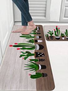 1 pieza Estera de cocina impresa con cactus y palabras estilo vintage, suave rectangular y acolchada, antideslizante y absorbente para uso doméstico en la sala de estar, decoración para habitación - Multicolor - Ver 5