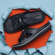 Men's Summer Beach Flip Flops Breathable Anti-Slip Korean-Style Soft Bottom Open-Toed Casual Sandals - Black - View 6