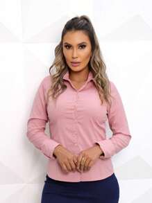 Camisa Manga Longa Slim | Camisete | Moda Evangélica |Blusa Feminina |SOCIAL - Nude - Visão 6