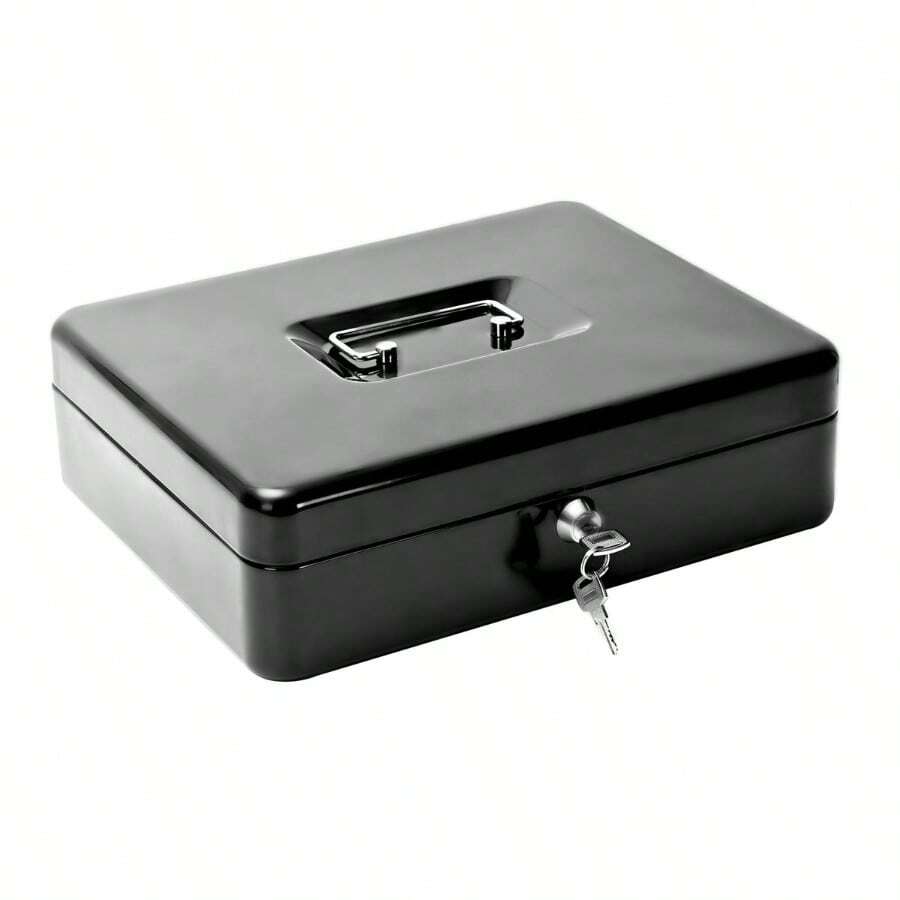Money Safe Box With Keys And Security Lock Money Box With Money Tray, Metal Lock With Key Lock For Security - Black - View 1