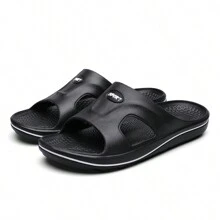 Men's Summer Beach Flip Flops Breathable Anti-Slip Korean-Style Soft Bottom Open-Toed Casual Sandals - Black - View 3