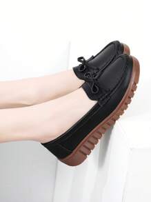 Bow Tie Loafers Flats 2025 Spring New Slip-On Casual Soft Bottom Non-Slip Women Flats - Black - View 4