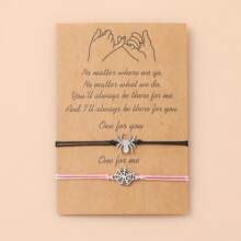 2pcs Creative Personalized Stainless Steel Spider & Wax Rope Handmade Weave Couple Friendship Blessing Card Bracelet - Black Powder - View 5