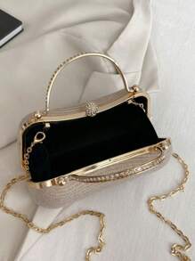 闪亮亮片，奢华迷你水晶装饰链条亮片盒包，晚宴手拿包，仿珍珠点缀，适合派对女孩、女士、新娘，完美适用于派对、婚礼、舞会、正式场合。这款闪亮优雅的斜挎钱包，女士晚宴手拿包，时尚蕾丝花卉图案，散发奢华气息。