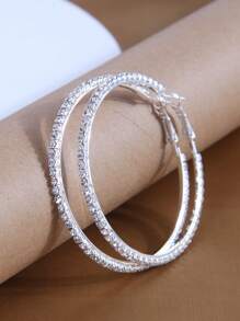 1pair Fashionable & Concise 6.0cm Rhinestone Elegant Women's Hoop Earrings - Silver - View 11