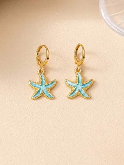 1pair Holiday Style Simple Enamel Starfish Shaped Fashionable Party Earrings For Women's Daily Wear And Commute