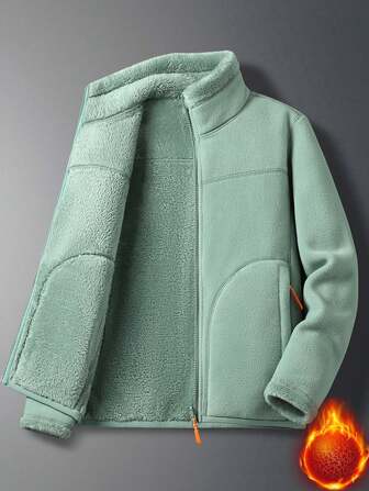 Damjacka med två dragkedjor i sherpafleece, fuzzyjacka för utomhusbruk, vinter, skidåkning