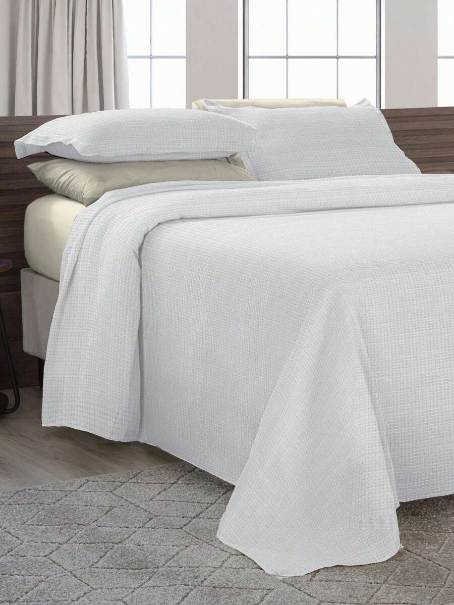 Cobre Leito Colcha Piquet Barcelona King 3 Peças Tecido Algodão Várias Cores - Branco - Visão 1