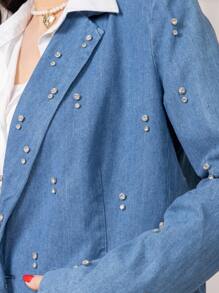 RED MARINE Lapel Design Double Breasted Blazer - Blue - View 5