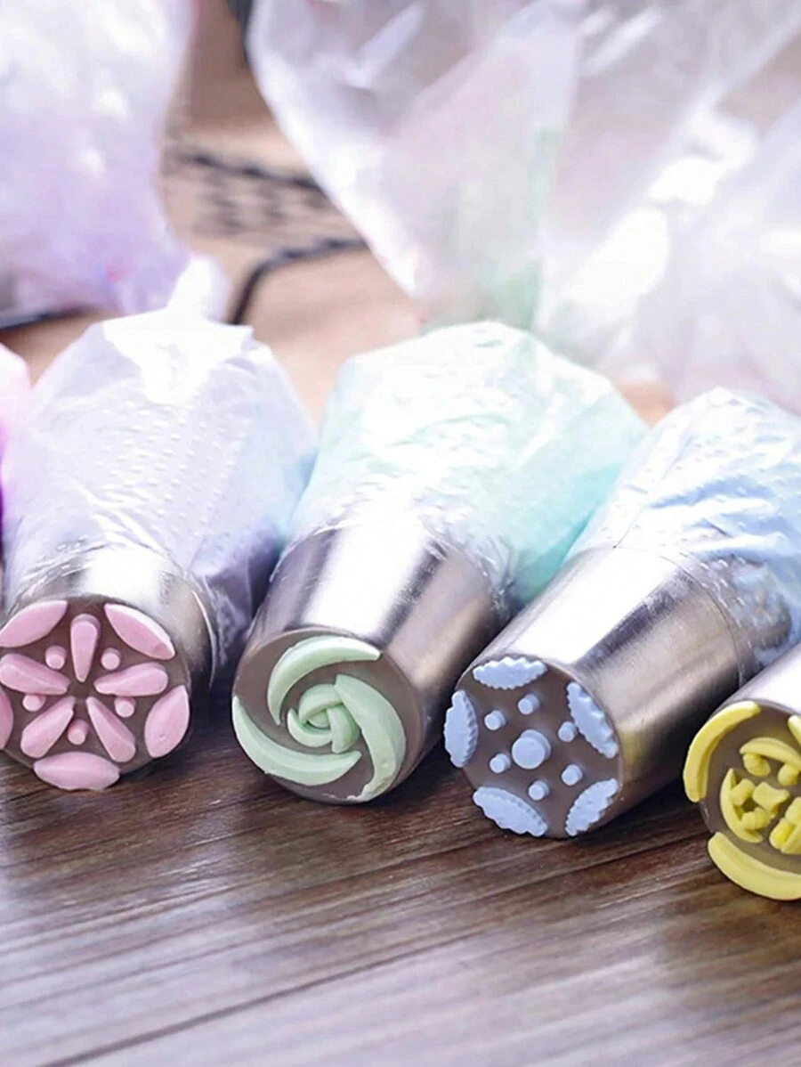 7pcs Tulip & Rose Flower Piping Tips Cake Decorating Tool Set For Cupcakes & Cakes Baking - Silver - View 1
