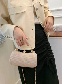 闪亮亮片，奢华迷你水晶装饰链条亮片盒包，晚宴手拿包，仿珍珠点缀，适合派对女孩、女士、新娘，完美适用于派对、婚礼、舞会、正式场合。这款闪亮优雅的斜挎钱包，女士晚宴手拿包，时尚蕾丝花卉图案，散发奢华气息。