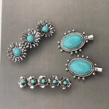 Western Country Style Flower Inlaid Turquoise Occipital Clip, Geometric Boho Fashion Hair Accessories For Women, Hair Clips, Hair Barrettes Claw Clips, School Stuff, Vacation Outfits Woman, Head Accessories, Hairpin - Multicolor - View 10