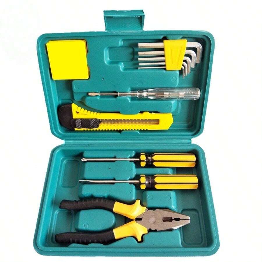 11pcs Juego de herramientas de reparación Juego de herramientas de mantenimiento para propietarios de viviendas Juego de herramientas de mano general y estuche de almacenamiento de caja de herramientas - Verde - Ver 1