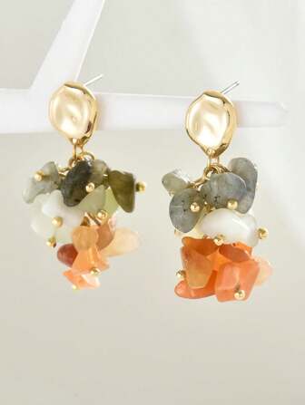 2pcs Retro European Style Countryside Vacation Rock Chips DIY Jewelry, Suitable For Women Daily Wear, Holiday Gift, Natural Stone Size Variation Is Normal