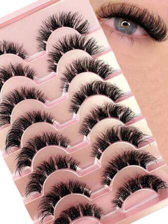 Nya 8 par mjuka lösögonfransar, naturliga 8d fluffiga, transparent band, klusterögonfransar, 10-20 mm spetsiga, D-böjda ögonfransar för förlängning gör-det-själv lösögonfransar, ögonfransar, lösögonfransar