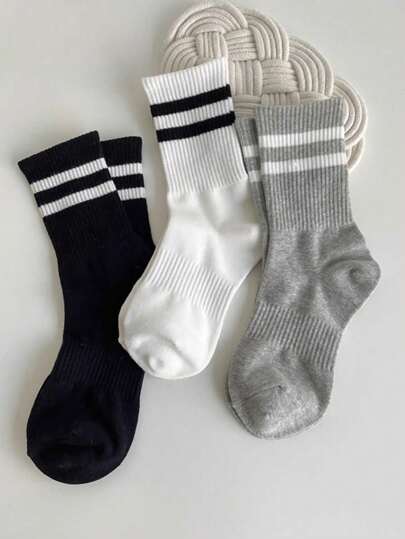 3pairs Sports Style Over Knee Socks, Versatile Design, Fall