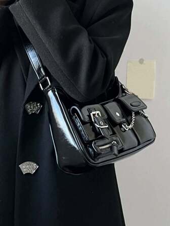 Style Motorcycle With Multiple Pockets, Perfect For Casual, Street Style, Party, Travel, Gathering And Gift Giving Occasions, Niche Design, Steampunk, Gothic, Y2K Shoulder Bag For Women, Cool Girls Street Wear, Perfect For Music Festival, 2000s Fashion Style Bag For Women